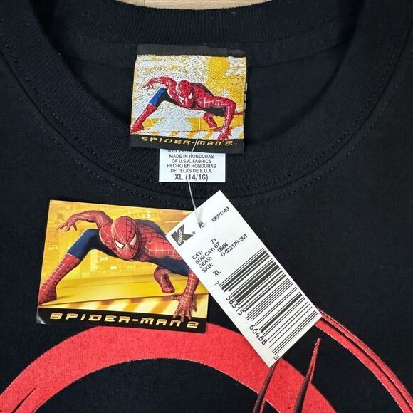 Vintage Spiderman 2 Movie Promo Tee Shirt Black Protect The City 2004 Kids XL - Picture 3 of 6